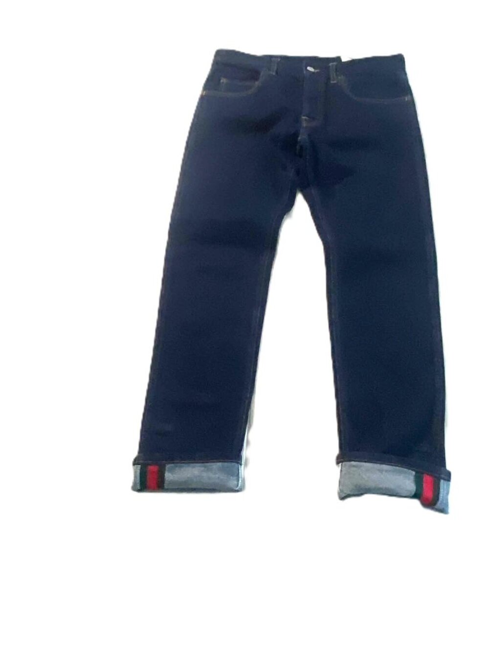 Gucci Men’s Web Stripe Cuff Indigo Denim Jeans Size 32x29 Italy
